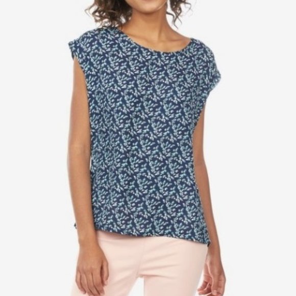 Octavia Blue Floral Print Cap Sleeve Split Back Top Size L - Picture 1 of 14